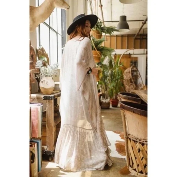 Gray Paisley Tapestry Free Flow Kimono Open Duster Coverup Wrap Top - Picture 3 of 4